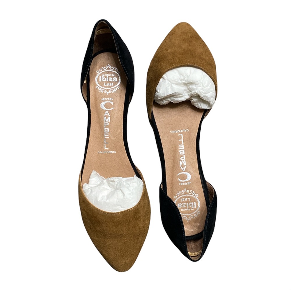 JEFFREY CAMPBELL IN LOVE - NUDE/BLACK SUEDE D'ORSAY SLIP-ON